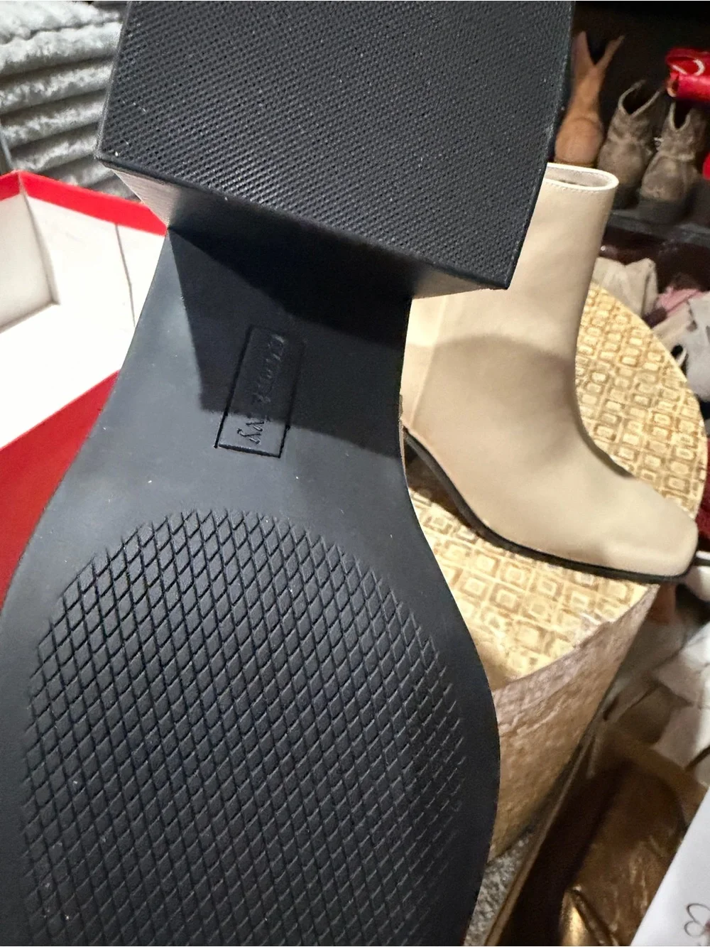 crown & ivy Cream Square-Toe Block Heel Ankle Boots
